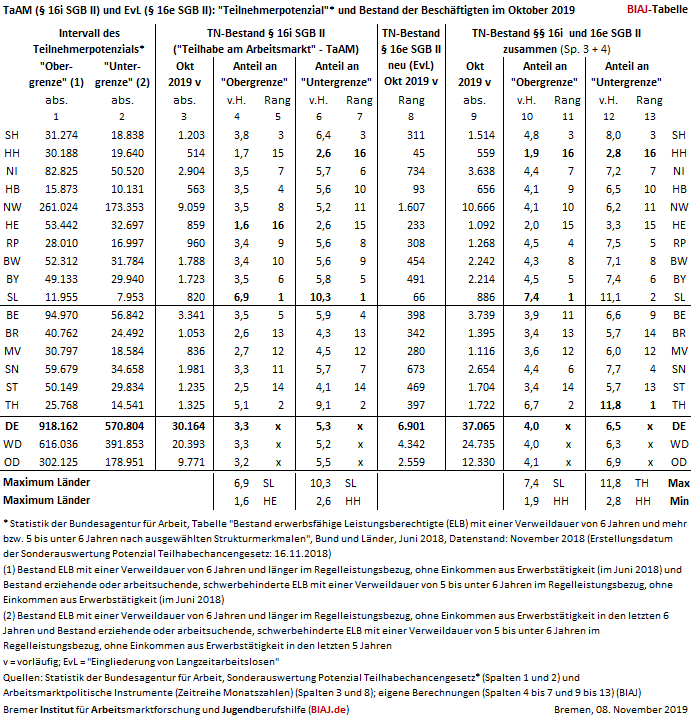 2019 11 08 potenzial thcg taam teilhabe am arbeitsmarkt evl eingliederung langzeitarbeitslose beschaeftigte 102019