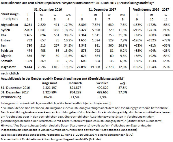 2018 08 15 auszubildende aus acht asylherkunftsländern 2016 2017 bbig
